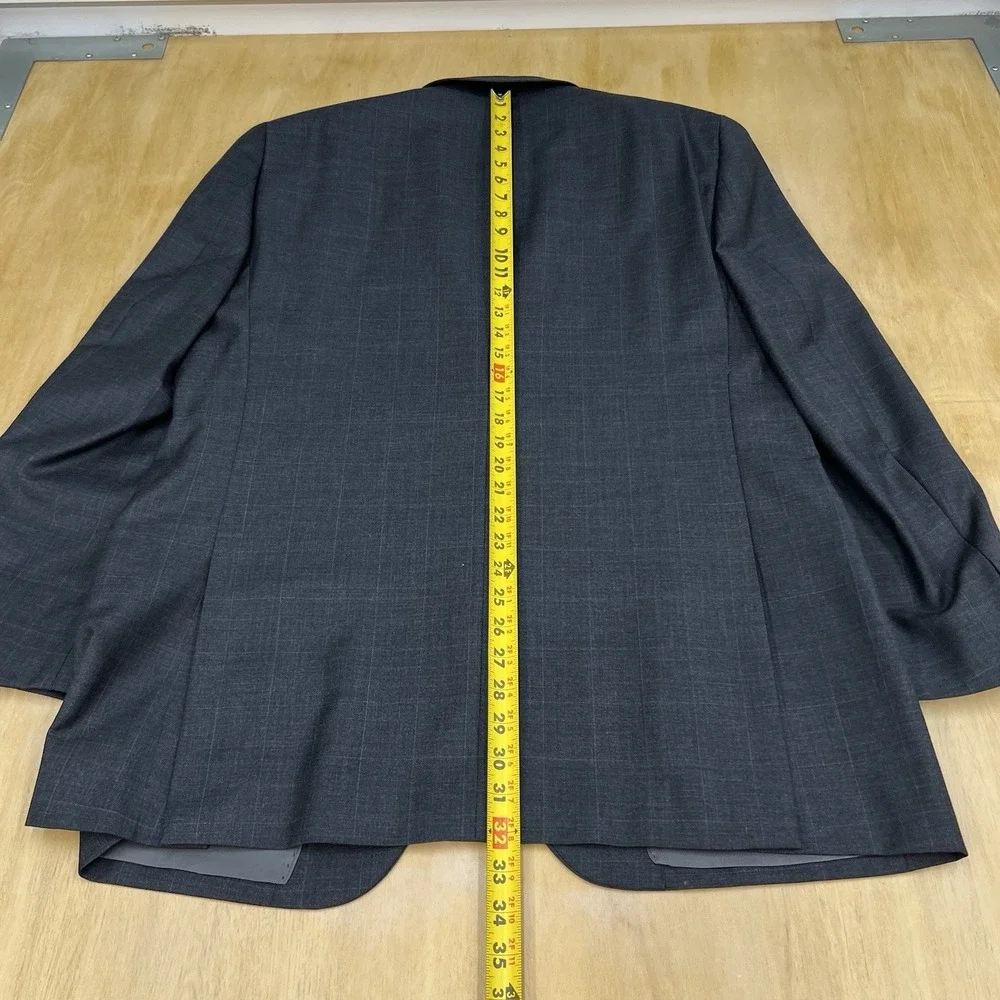 Joseph Abboud Custom Suit Mens 44L Long Pleated Pants 37x31 Dark Gray/Blue Plaid